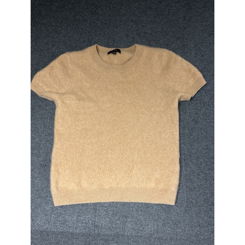Quince Mongolian Cashmere Short Sleeve Sweater Tee Camel Brown M Medium - Picture 2 of 7